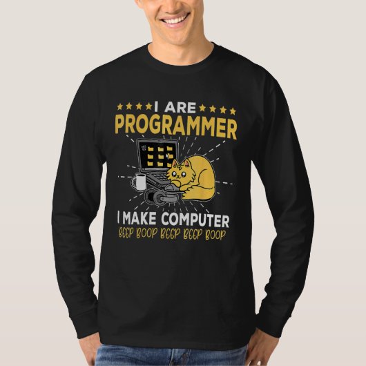 Software-Ingenieur Orange Katze Programmierer Mach T-Shirt (Vorderseite)