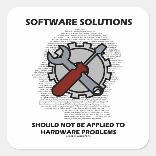 Software-Lösungen sollten nicht auf Hardware angew Quadratischer Aufkleber (Vorderseite)