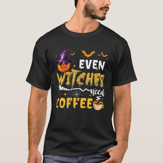 Sogar Hexen brauchen Kaffee-Spooky Pumpkin Hexenha T-Shirt (Vorderseite)
