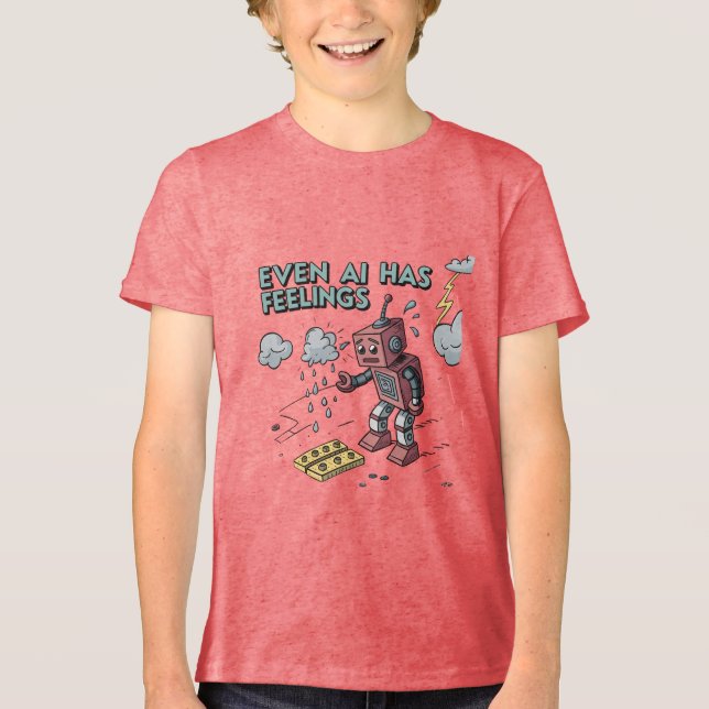 Sogar KI hat Gefühle - Funny Sad Robot Retro Tech Tri-Blend Shirt (Vorderseite)