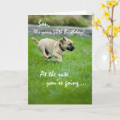 Sohn, 50. Geburtstags-Welpen-Betrieb Karte (Gelbe Blume)