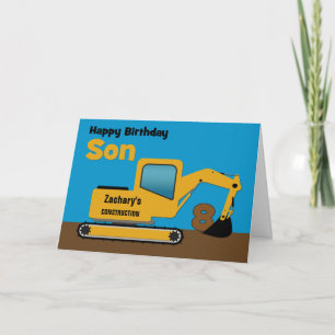 Sohn 8. Geburtstag Gelber Bagger Name hinzufügen Karte