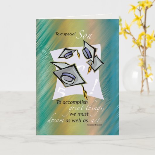 Sohn, Abschluss Hats in Air, Gratulation Gradu Karte (Gelbe Blume)