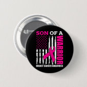 Sohn eines Kriegers Brustkrebs-Bewusstsein USA-Fla Button (Vorne & Hinten)
