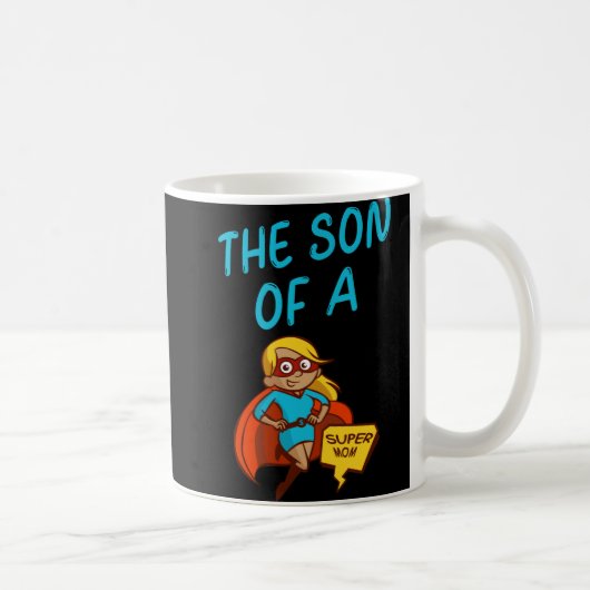 Sohn eines Super-Mama Blue Text Female Superhero C Kaffeetasse (Rechts)