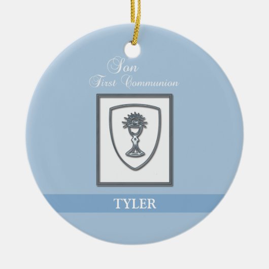 Sohn, Erste Kommune Silver Chalice Keramik Ornament (Vorne)