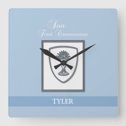 Sohn, Erste Kommune Silver Chalice Quadratische Wanduhr (Vorderseite)