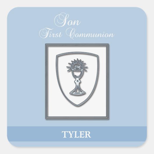 Sohn, Erste Kommune Silver Chalice Quadratischer Aufkleber (Vorderseite)