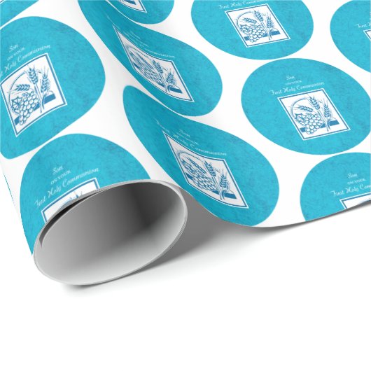 Sohn, Erste Kommune, Weizen, Trauben blau Geschenkpapier (Rolleneckpunkt)