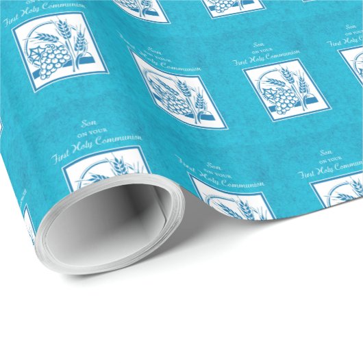 Sohn, Erste Kommune, Weizen, Trauben blau Geschenkpapier (Rolleneckpunkt)