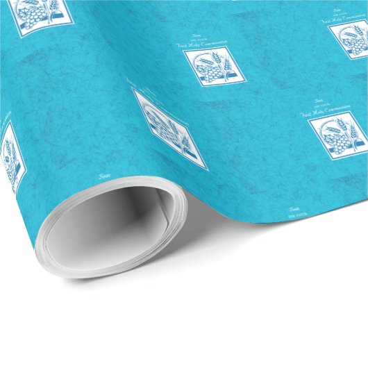 Sohn, Erste Kommune, Weizen, Trauben blau Geschenkpapier (Rolleneckpunkt)