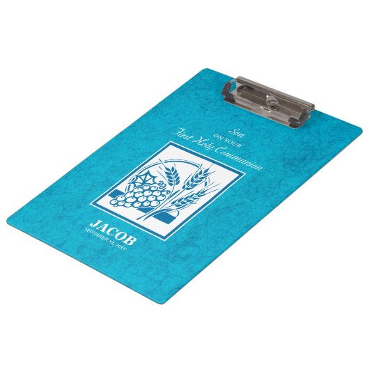 Sohn, Erste Kommune, Weizen, Trauben blau Klemmbrett (Schrägansicht)