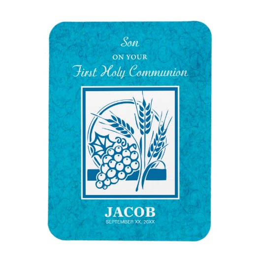 Sohn, Erste Kommune, Weizen, Trauben blau Magnet (Vertikal)