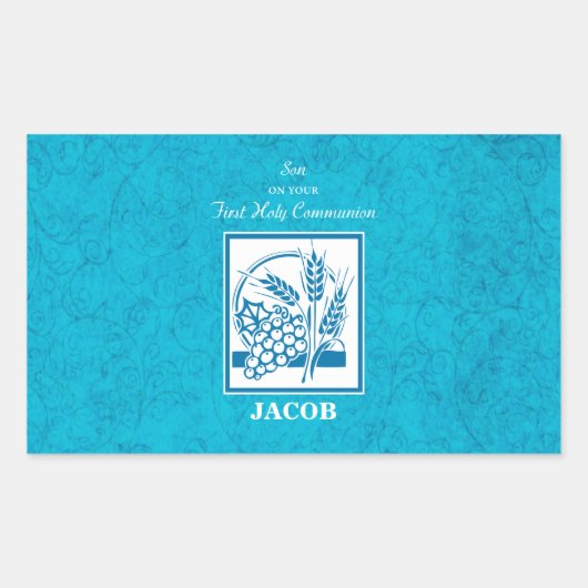 Sohn, Erste Kommune, Weizen, Trauben blau Rechteckiger Aufkleber (Vorderseite)
