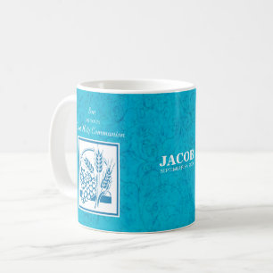 Sohn, Erste Kommunion, Weizen, Trauben Blau Kaffeetasse