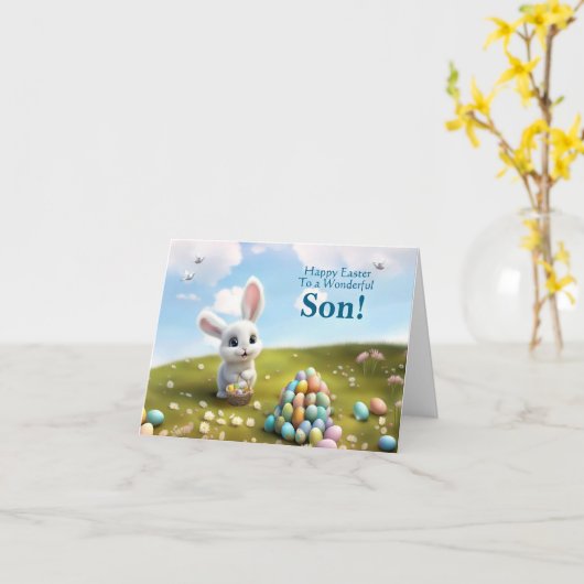 Sohn Frohe Ostern Süßer Hase  Karte (Gelbe Blume)