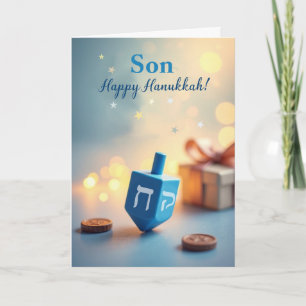 Sohn Frohes Chanukka-Dreidel mit sanftem leuchtend Karte