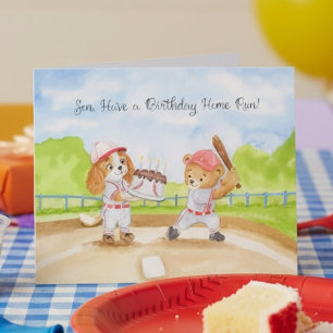 Sohn Geburtstag Baseball Teddybär und Cavalier Kin Karte