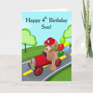 Sohn Glücklicher 4. Geburtstag Teddybär Feuerwehrw Karte