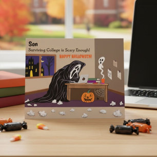 Sohn Sensenmann beim Studium zu Halloween Karte