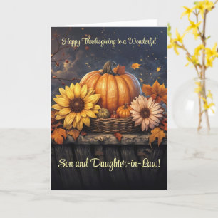Sohn und Ehefrau Erntedank mit Blume Pumpkins Karte