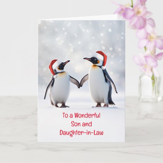 Sohn und Tochter im Gesetz Cute Pinguine im Schnee Karte (Orchidee)