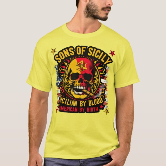 Söhne Siziliens von Bloamerikaner durch Geburt T-Shirt (Vorderseite)