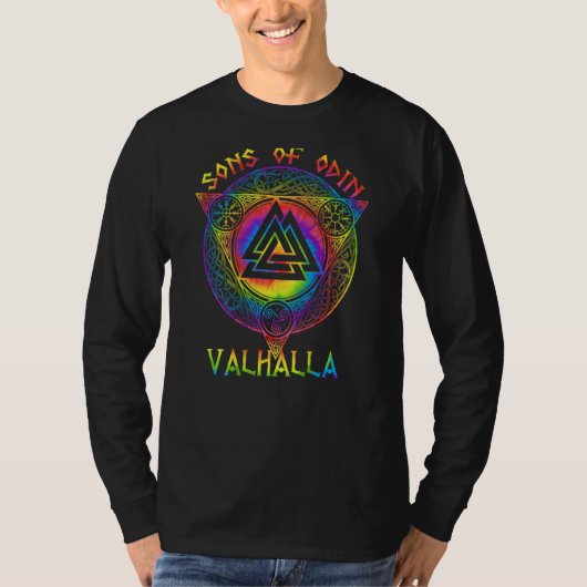 Söhne von Odin Valhalla Viking Valknut Back Print T-Shirt (Vorderseite)