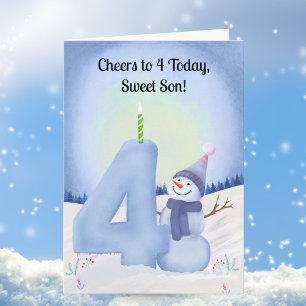 Sohns 4. Geburtstag Schneemann mit schneebedeckter Karte