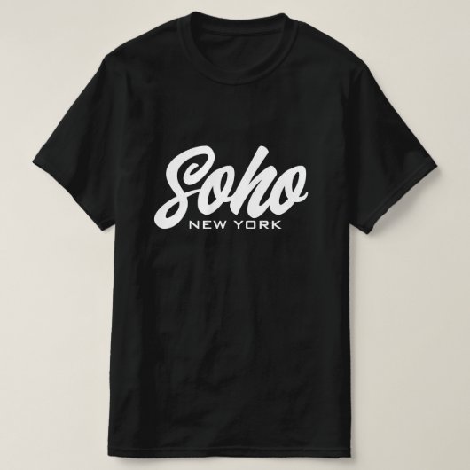 Soho New York, schwarzweiße Schriftzeichen T-Shirt (Design vorne)