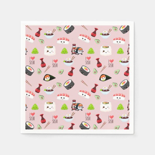 Soja in Liebe niedlich hellrosa Kawaii Sushi Serviette (Vorderseite)