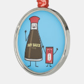 Sojasoßen-Flaschen-Paketkinderkinderwürze- Asiat Silbernes Ornament (Links)