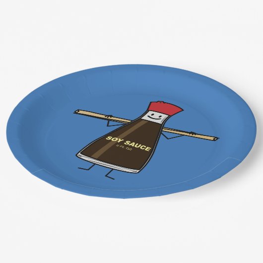 Sojasoßen-Flaschenwürze- Asiatsessstäbchen Pappteller (Schrägansicht)