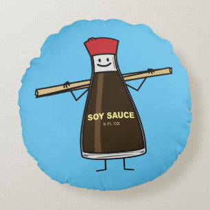 Sojasoßen-Flaschenwürze- Asiatsessstäbchen Rundes Kissen