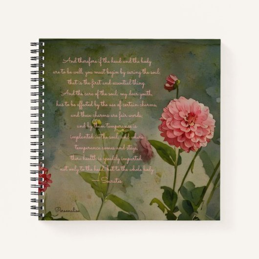 Sokrates Health Quote Niedlich Pink Blume Journal Notizblock (Vorderseite)