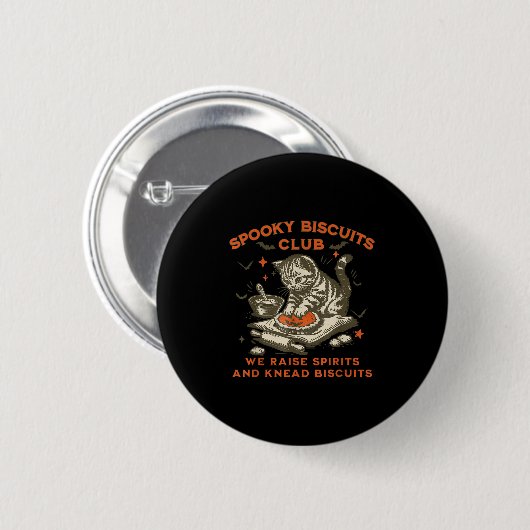 Soky Biscuits Club Katze, Lustiges Halloween-Backe Button (Vorne & Hinten)