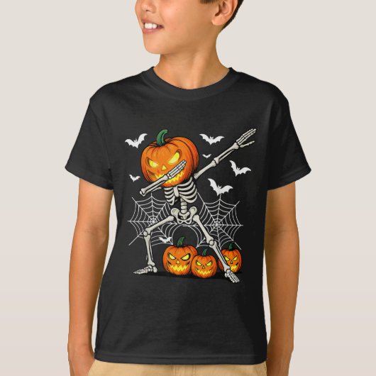 Soky Dabbing Kürbiskopf Skelett Halloween Skele T-Shirt (Vorderseite)