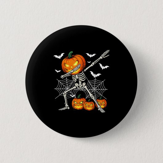 Soky Dabbing Kürbiskopf-Skelett Halloween-Skelett Button (Vorderseite)