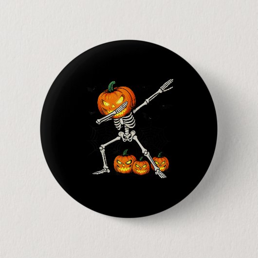 Soky Dabbing Pumpkin Head Skeleton Halloween Skele Button (Vorderseite)
