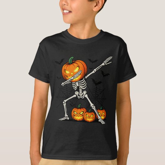 Soky Dabbing Pumpkin Head Skeleton Halloween Skele T-Shirt (Vorderseite)