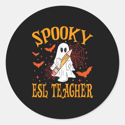 Soky Esl Teacher Ghost Funny Halloween School Wome Runder Aufkleber (Vorderseite)