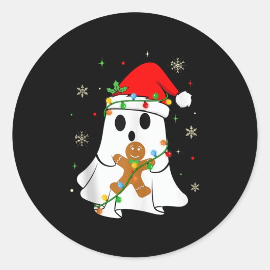 Soky Ghost Christmas Lights Santa Hat Funny Boo Gh Runder Aufkleber (Vorderseite)