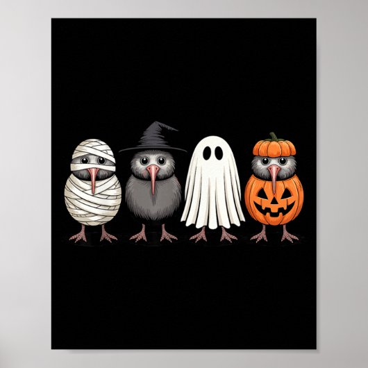 Soky Ghost Kiwi Bird Kürbis Halloween-Skelett Poster (Vorne)