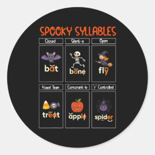 Soky Silben Halloween Lehrer Bildungs Phonetik Runder Aufkleber