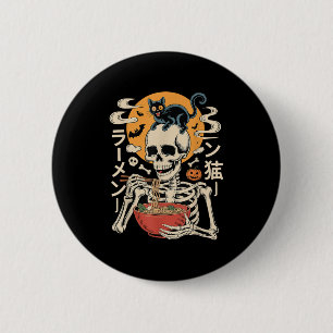 Soky Skelett aß Ramen Bowl mit KatzenHalloween Button