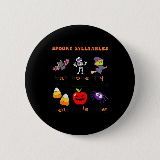 Soky Syllables Teacher Funny Halloween Educational Button (Vorderseite)