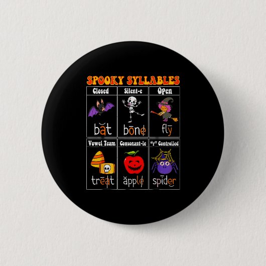 Soky Syllables Teacher Funny Halloween Educational Button (Vorderseite)