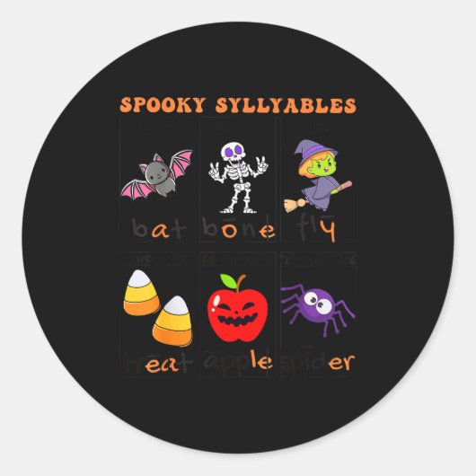 Soky Syllables Teacher Funny Halloween Educational Runder Aufkleber (Vorderseite)