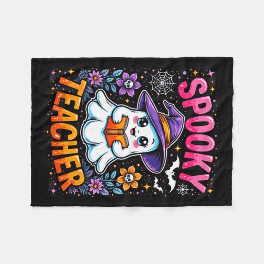 Soky Teacher Cute Ghost Reading Book Funny Hallo Fleecedecke (Vorderseite (Horizontal))