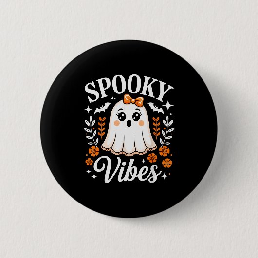 Soky Vibes Ghost Retro Groovy Halloween Women Girl Button (Vorderseite)